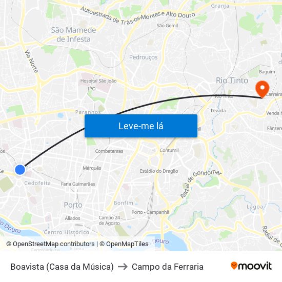 Boavista (Casa da Música) to Campo da Ferraria map