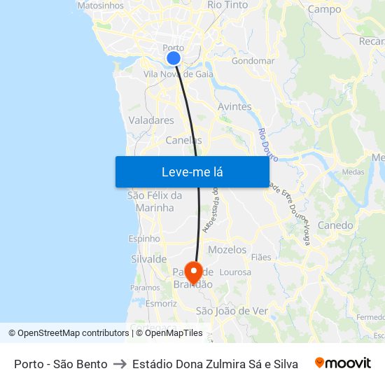 Porto - São Bento to Estádio Dona Zulmira Sá e Silva map