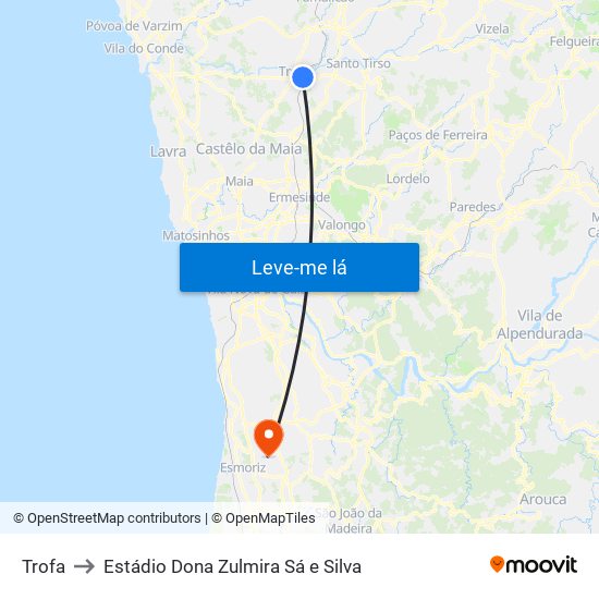Trofa to Estádio Dona Zulmira Sá e Silva map