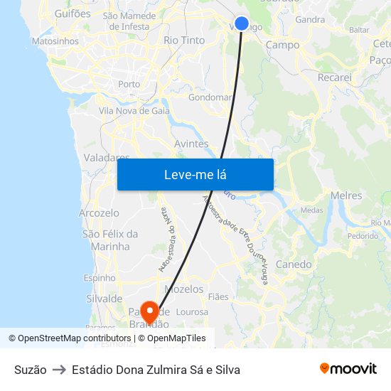 Suzão to Estádio Dona Zulmira Sá e Silva map