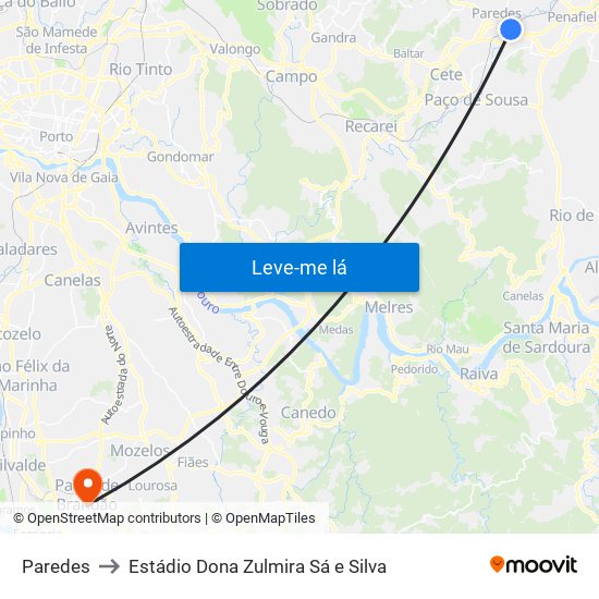 Paredes to Estádio Dona Zulmira Sá e Silva map