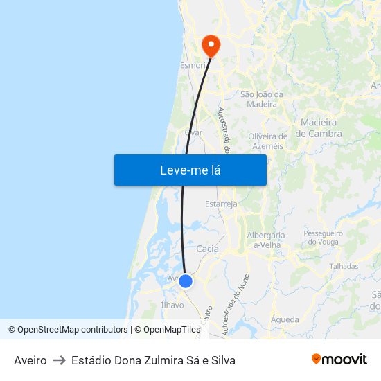 Aveiro to Estádio Dona Zulmira Sá e Silva map