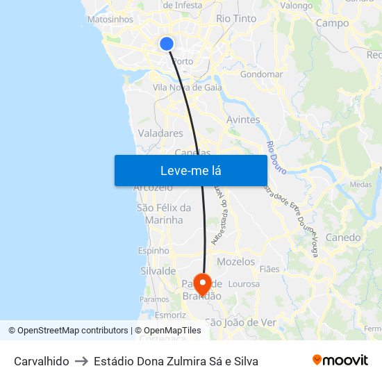 Carvalhido to Estádio Dona Zulmira Sá e Silva map