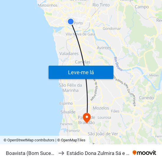 Boavista (Bom Sucesso) to Estádio Dona Zulmira Sá e Silva map