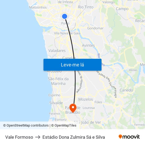 Vale Formoso to Estádio Dona Zulmira Sá e Silva map