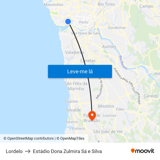 Lordelo to Estádio Dona Zulmira Sá e Silva map