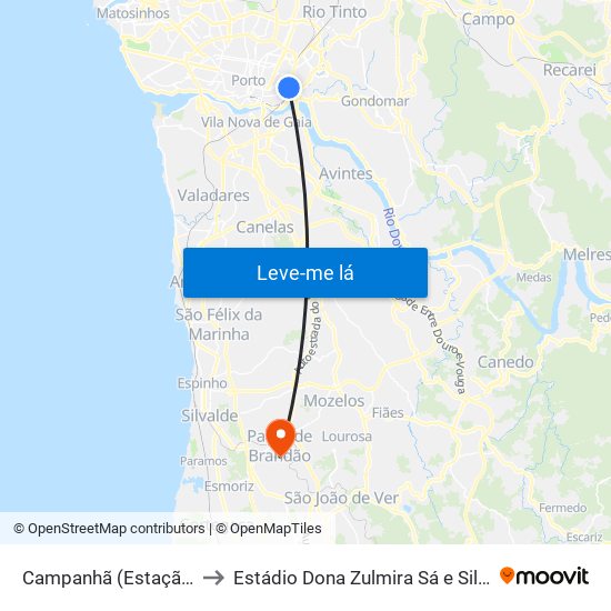 Campanhã (Estação) to Estádio Dona Zulmira Sá e Silva map