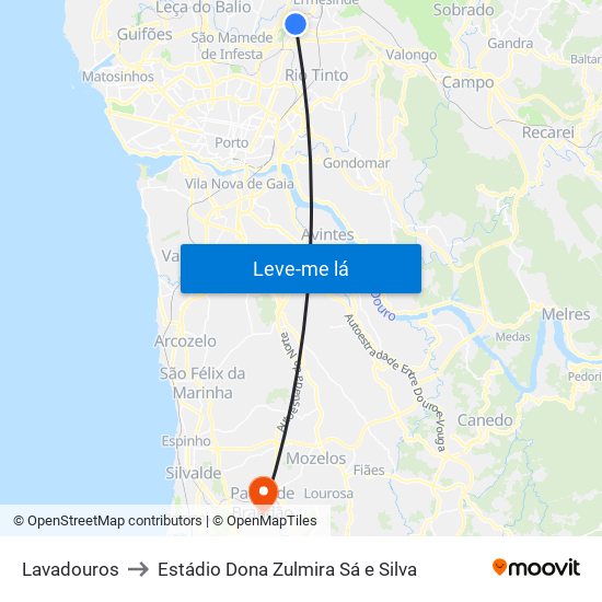 Lavadouros to Estádio Dona Zulmira Sá e Silva map