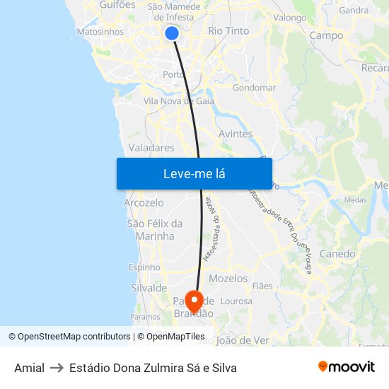 Amial to Estádio Dona Zulmira Sá e Silva map