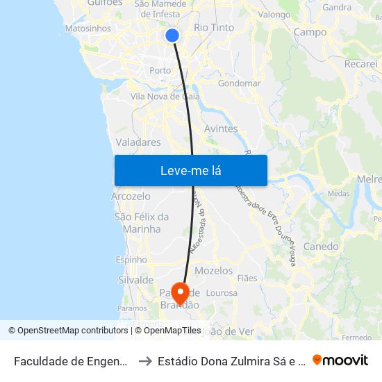 Faculdade de Engenharia to Estádio Dona Zulmira Sá e Silva map