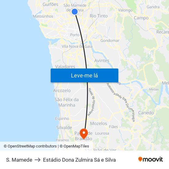 S. Mamede to Estádio Dona Zulmira Sá e Silva map