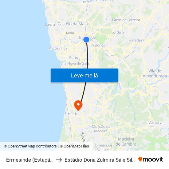 Ermesinde (Estação) to Estádio Dona Zulmira Sá e Silva map