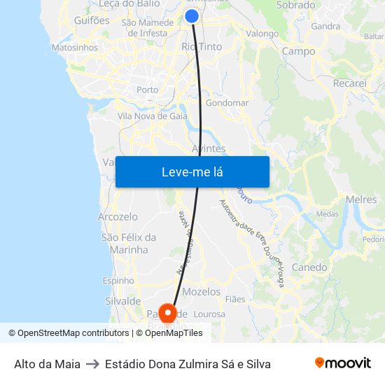 Alto da Maia to Estádio Dona Zulmira Sá e Silva map