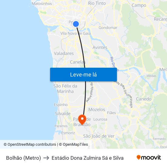 Bolhão (Metro) to Estádio Dona Zulmira Sá e Silva map