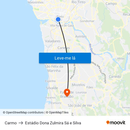 Carmo to Estádio Dona Zulmira Sá e Silva map