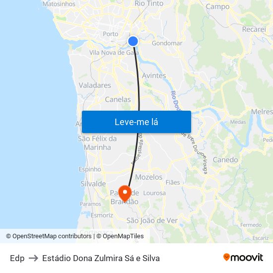 Edp to Estádio Dona Zulmira Sá e Silva map
