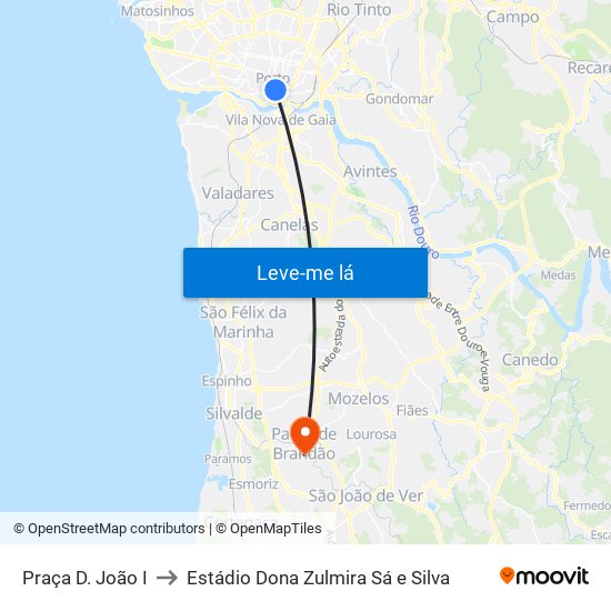 Praça D. João I to Estádio Dona Zulmira Sá e Silva map