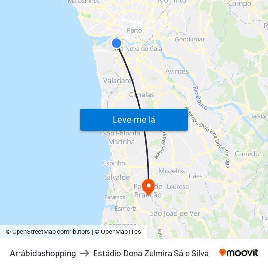 Arrábidashopping to Estádio Dona Zulmira Sá e Silva map