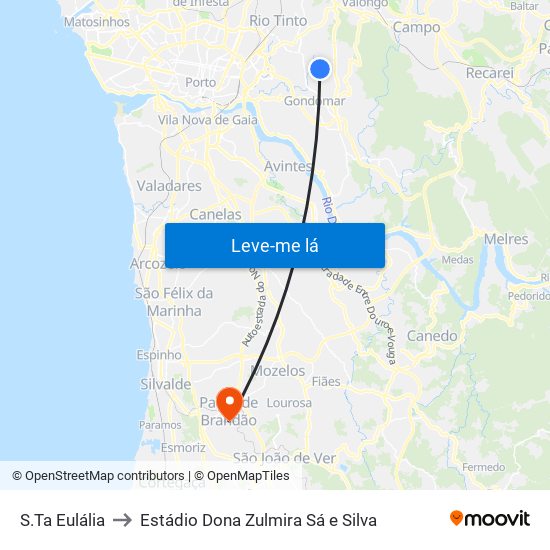 S.Ta Eulália to Estádio Dona Zulmira Sá e Silva map