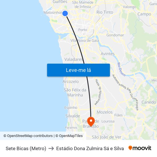 Sete Bicas (Metro) to Estádio Dona Zulmira Sá e Silva map