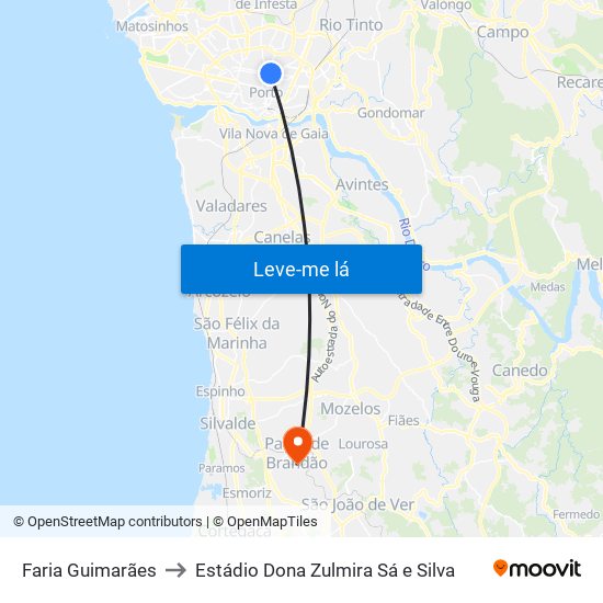 Faria Guimarães to Estádio Dona Zulmira Sá e Silva map