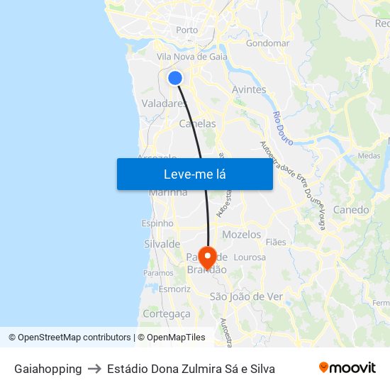 Gaiahopping to Estádio Dona Zulmira Sá e Silva map