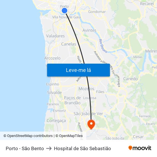 Porto - São Bento to Hospital de São Sebastião map
