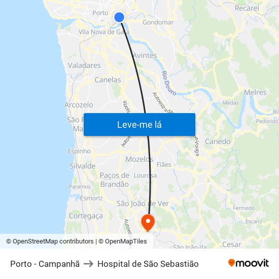 Porto - Campanhã to Hospital de São Sebastião map