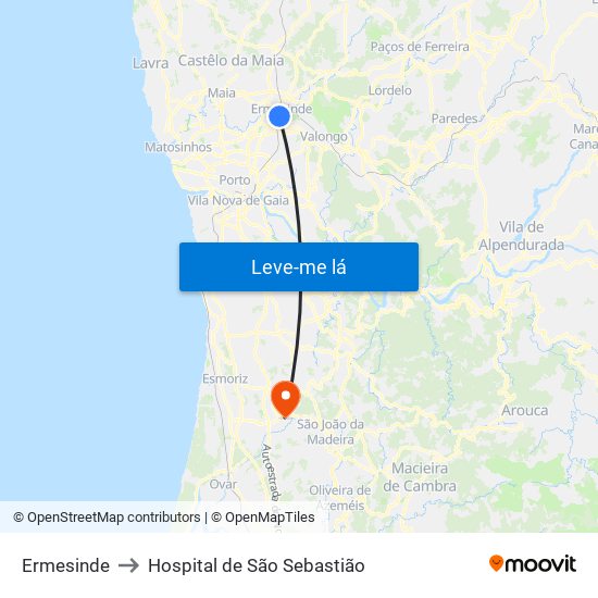 Ermesinde to Hospital de São Sebastião map