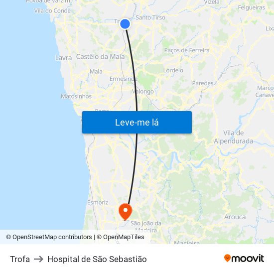 Trofa to Hospital de São Sebastião map