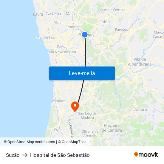 Suzão to Hospital de São Sebastião map