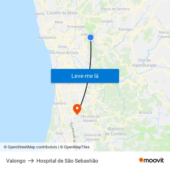 Valongo to Hospital de São Sebastião map