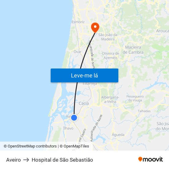 Aveiro to Hospital de São Sebastião map