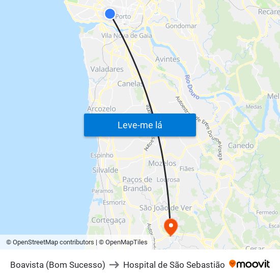 Boavista (Bom Sucesso) to Hospital de São Sebastião map