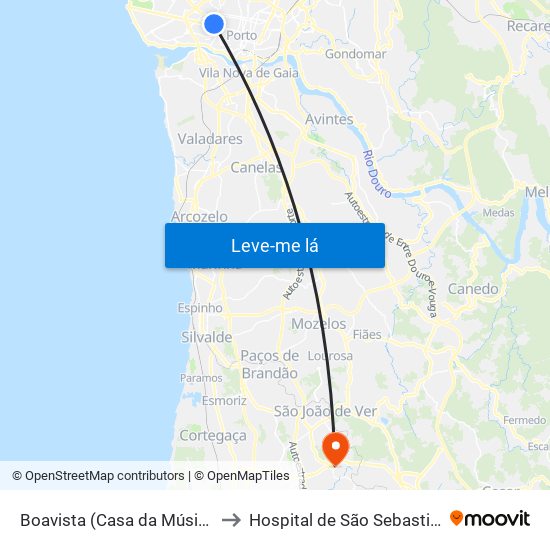 Boavista (Casa da Música) to Hospital de São Sebastião map