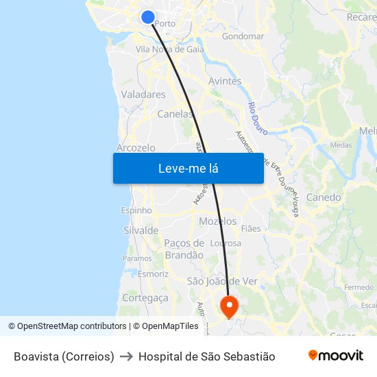 Boavista (Correios) to Hospital de São Sebastião map