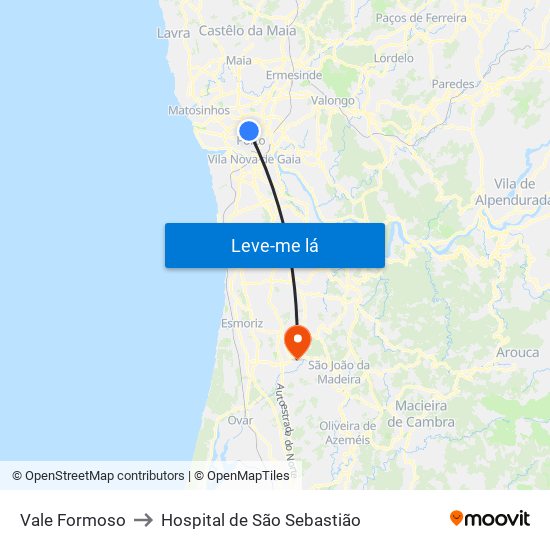 Vale Formoso to Hospital de São Sebastião map