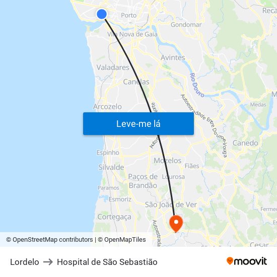 Lordelo to Hospital de São Sebastião map