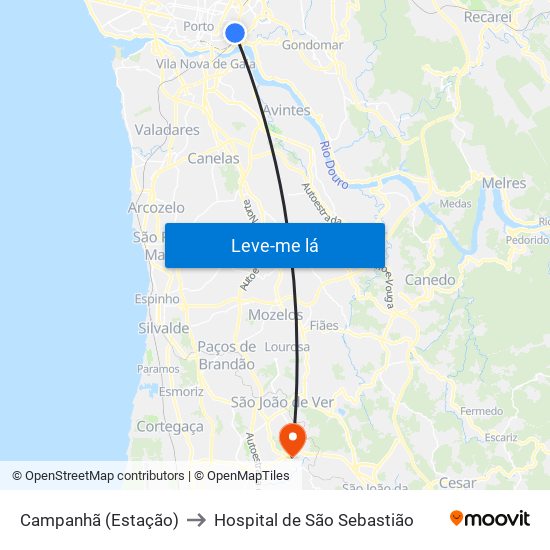 Campanhã (Estação) to Hospital de São Sebastião map