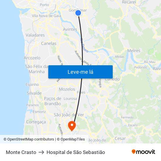 Monte Crasto to Hospital de São Sebastião map