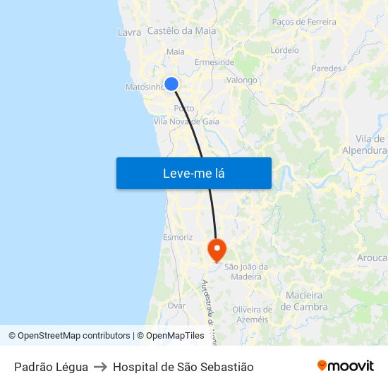 Padrão Légua to Hospital de São Sebastião map