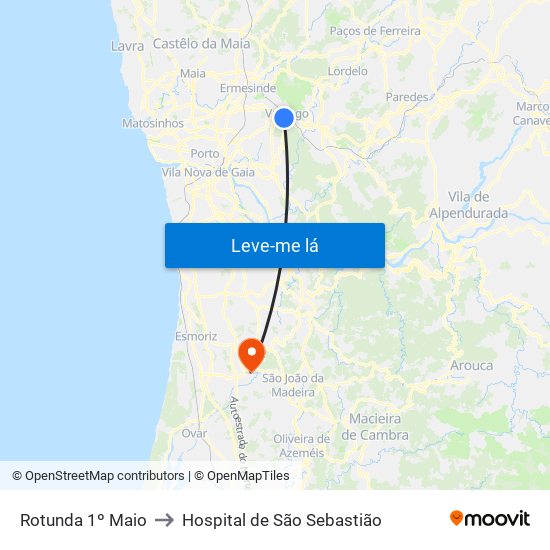 Rotunda 1º Maio to Hospital de São Sebastião map