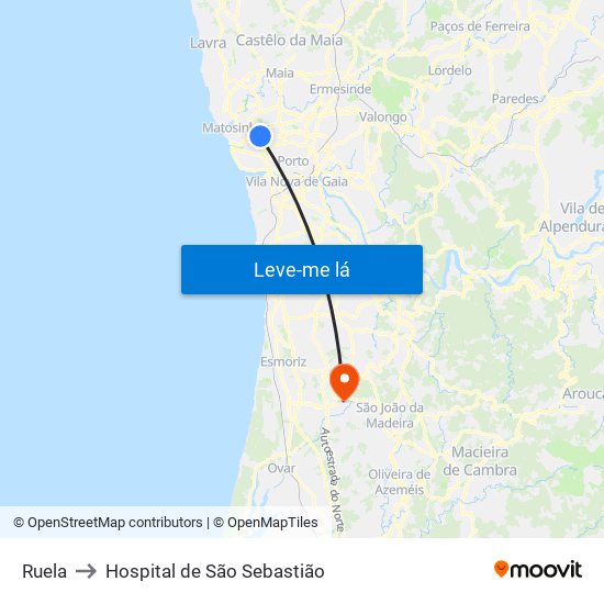 Ruela to Hospital de São Sebastião map