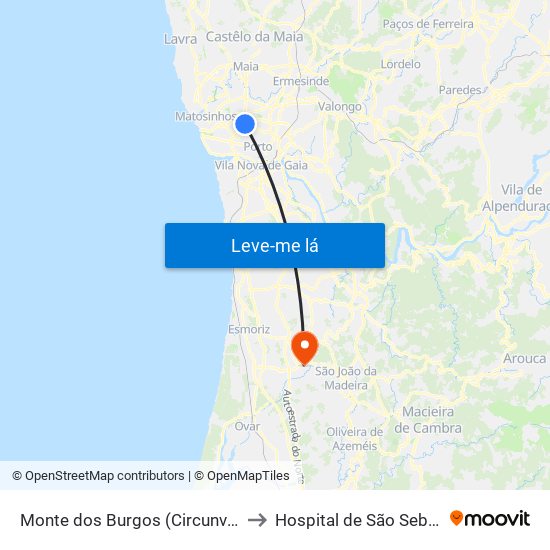 Monte dos Burgos (Circunvalação) to Hospital de São Sebastião map