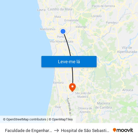 Faculdade de Engenharia to Hospital de São Sebastião map