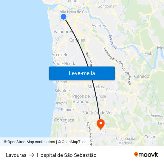 Lavouras to Hospital de São Sebastião map