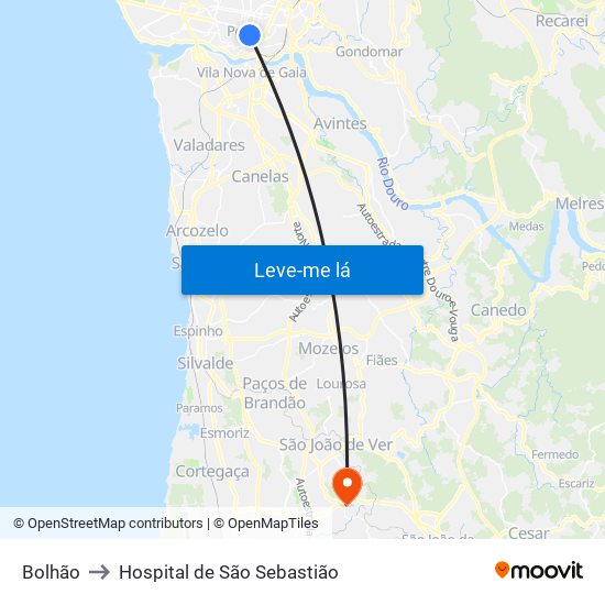 Bolhão to Hospital de São Sebastião map