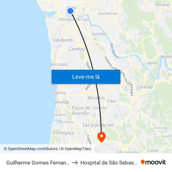 Guilherme Gomes Fernandes to Hospital de São Sebastião map