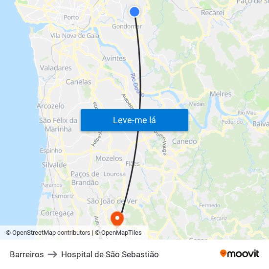Barreiros to Hospital de São Sebastião map