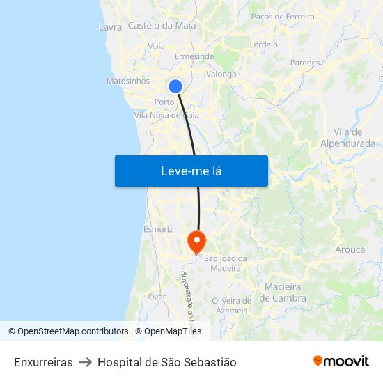 Enxurreiras to Hospital de São Sebastião map